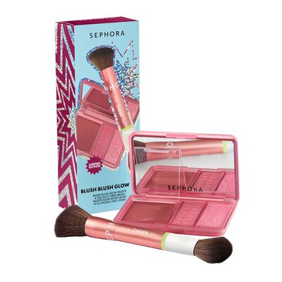 BLUSH BLUSH GLOW (SET DE RUBORES, ILUMINADOR Y BROCHA DOBLE)